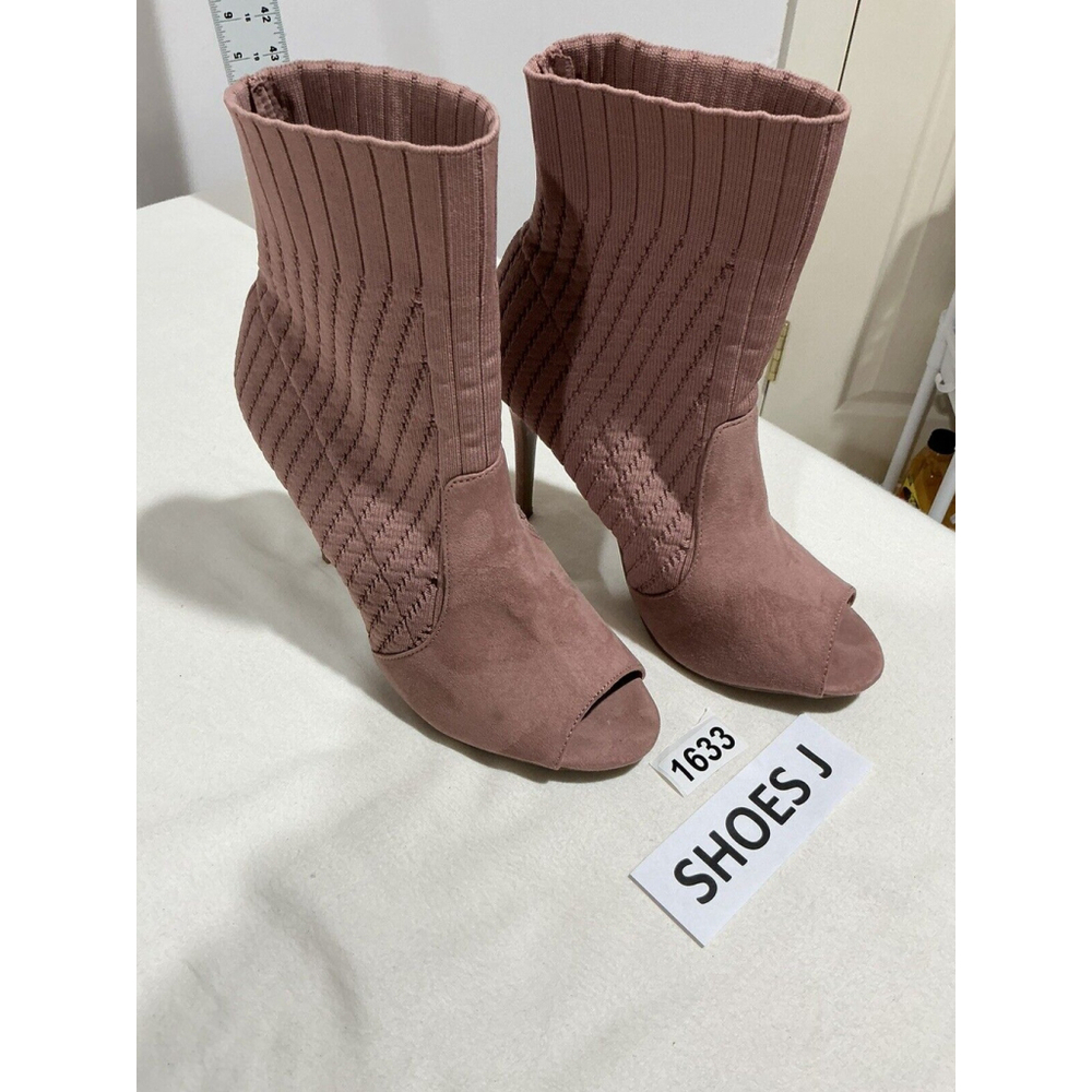 Woman’s Ruge Royals Pink Suede Stretch Fabric Ankle Boots 9m Peep Toe Heels - Picture 2 of 9